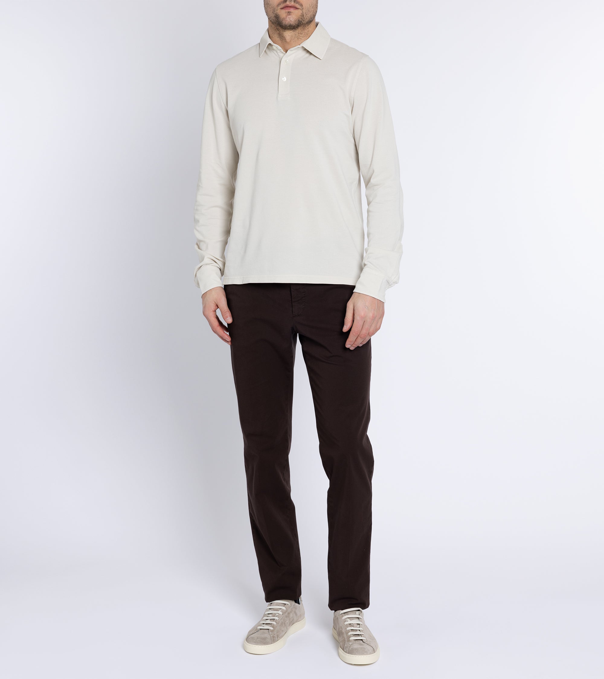 Trunk Moxon Long Sleeve Polo Shirt: Cream