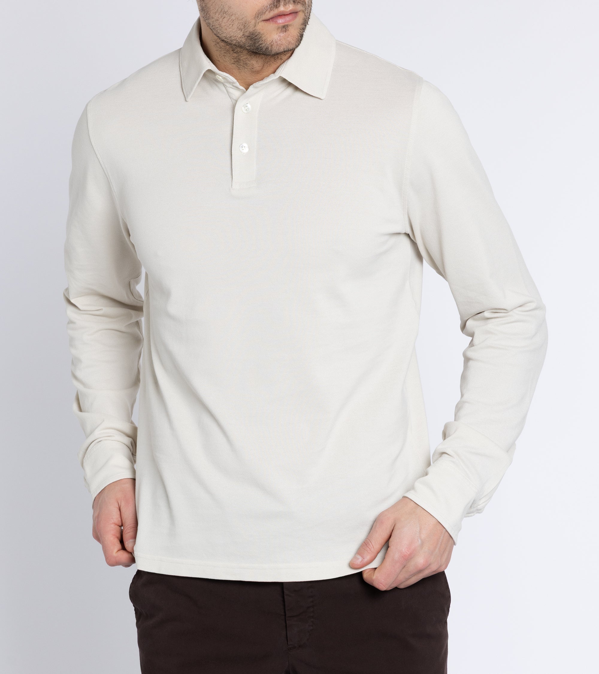 Trunk Moxon Long Sleeve Polo Shirt: Cream