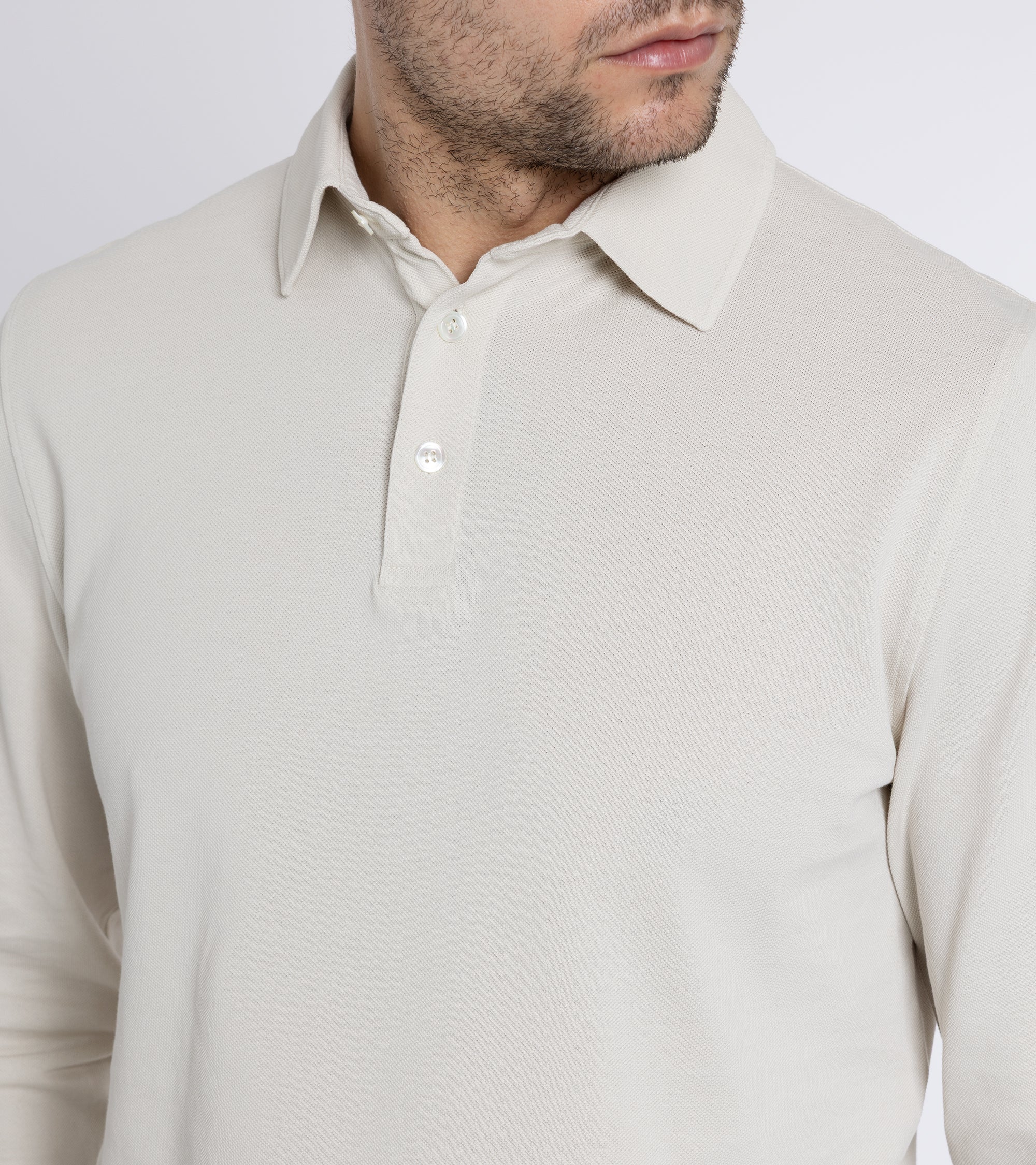 Trunk Moxon Long Sleeve Polo Shirt: Cream