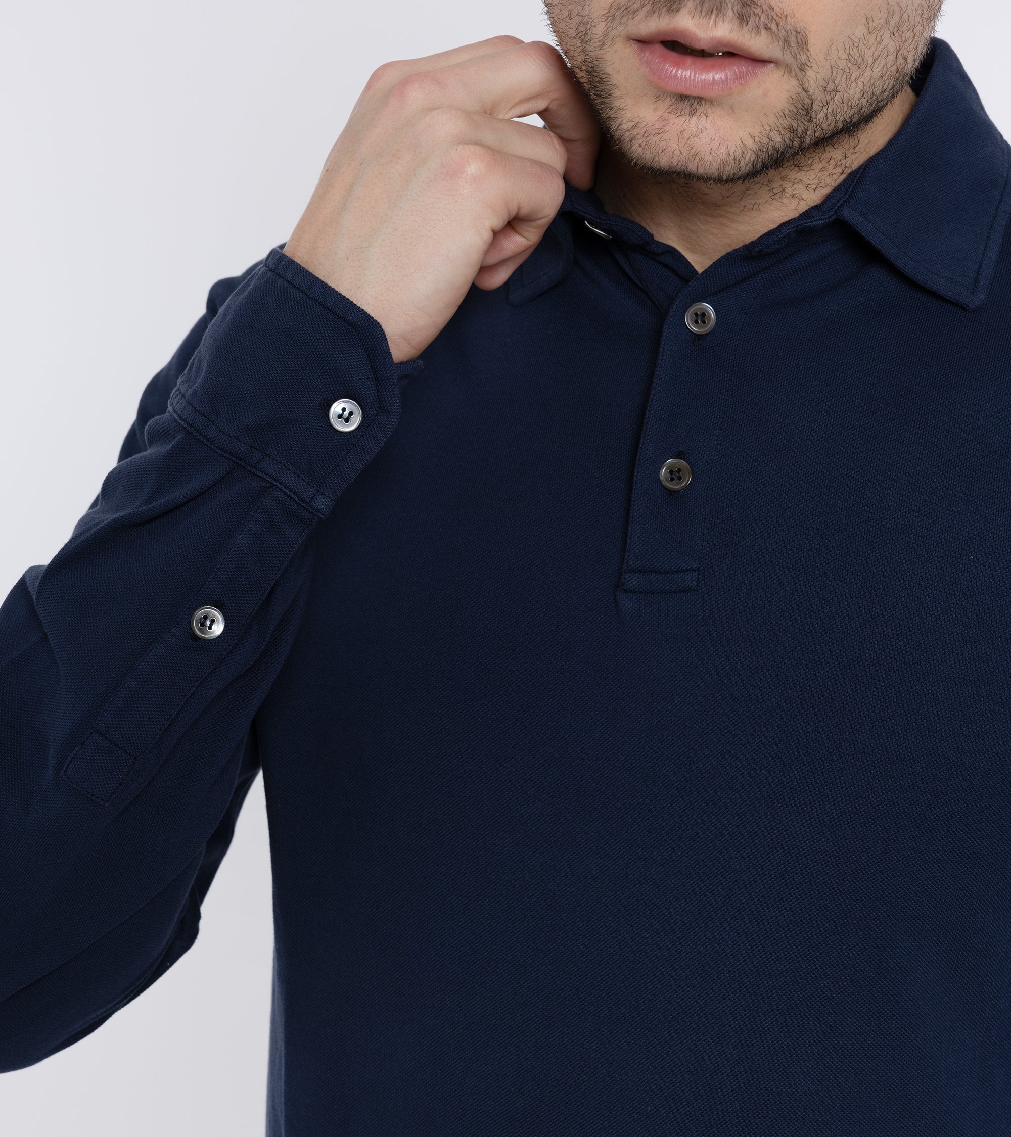 Trunk Moxon Long Sleeve Polo Shirt: Navy