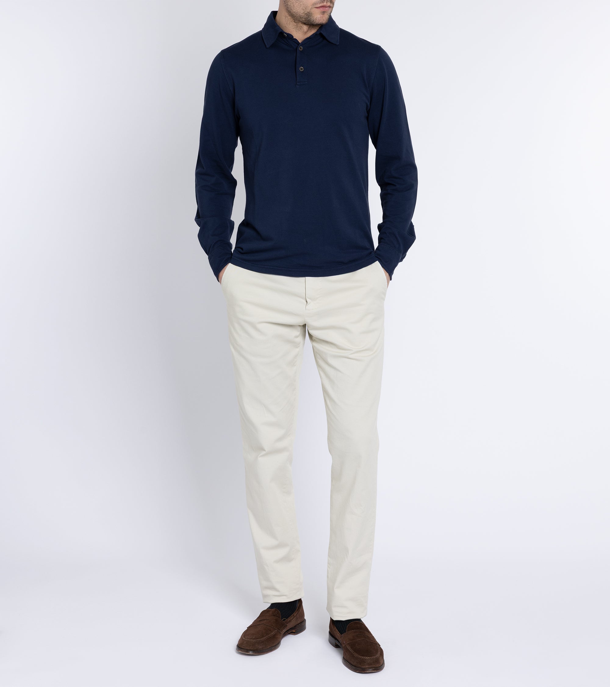 Trunk Moxon Long Sleeve Polo Shirt: Navy