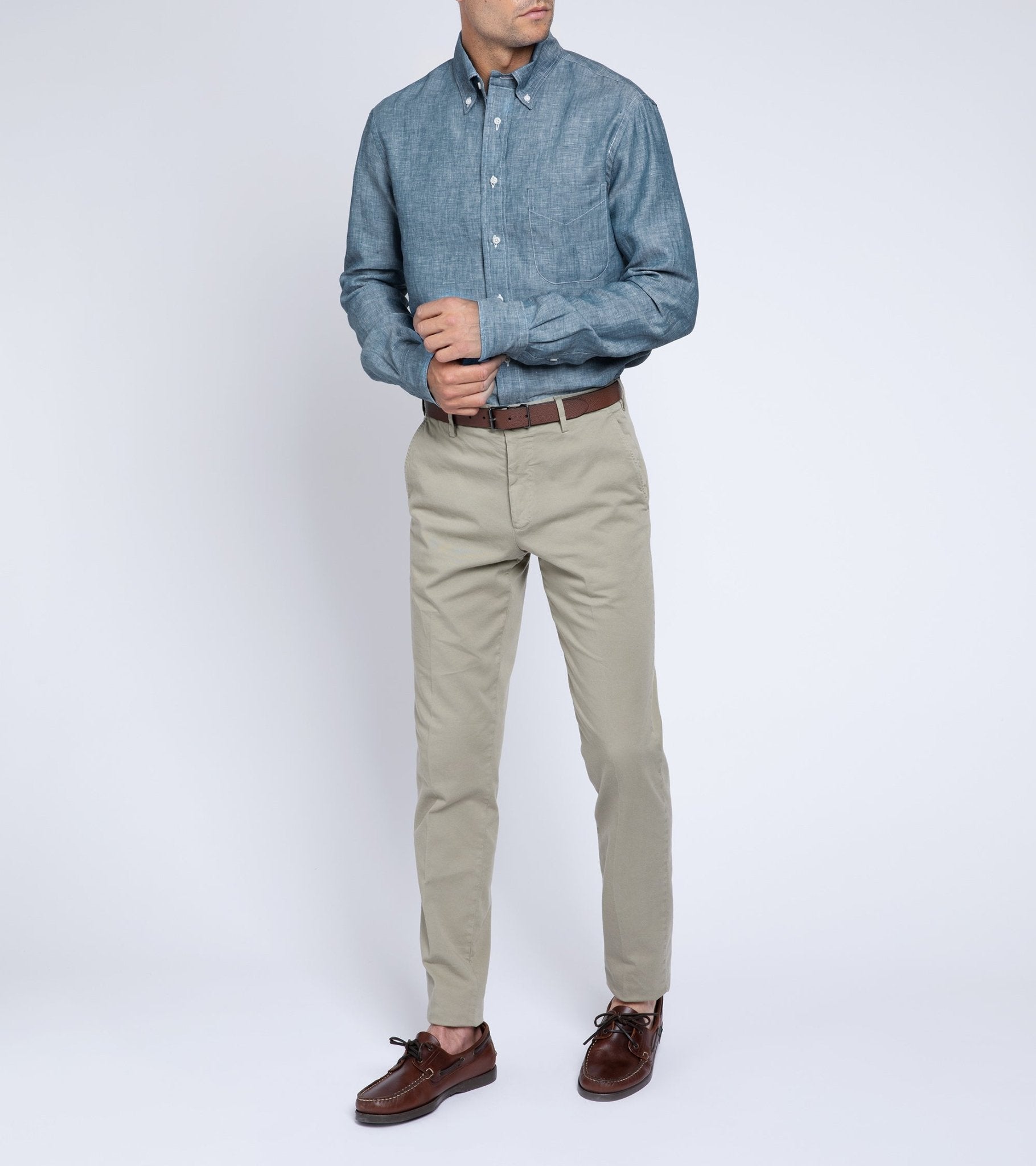 Trunk Welbeck Flat Front Cotton Trousers: Greige - Trunk Clothiers