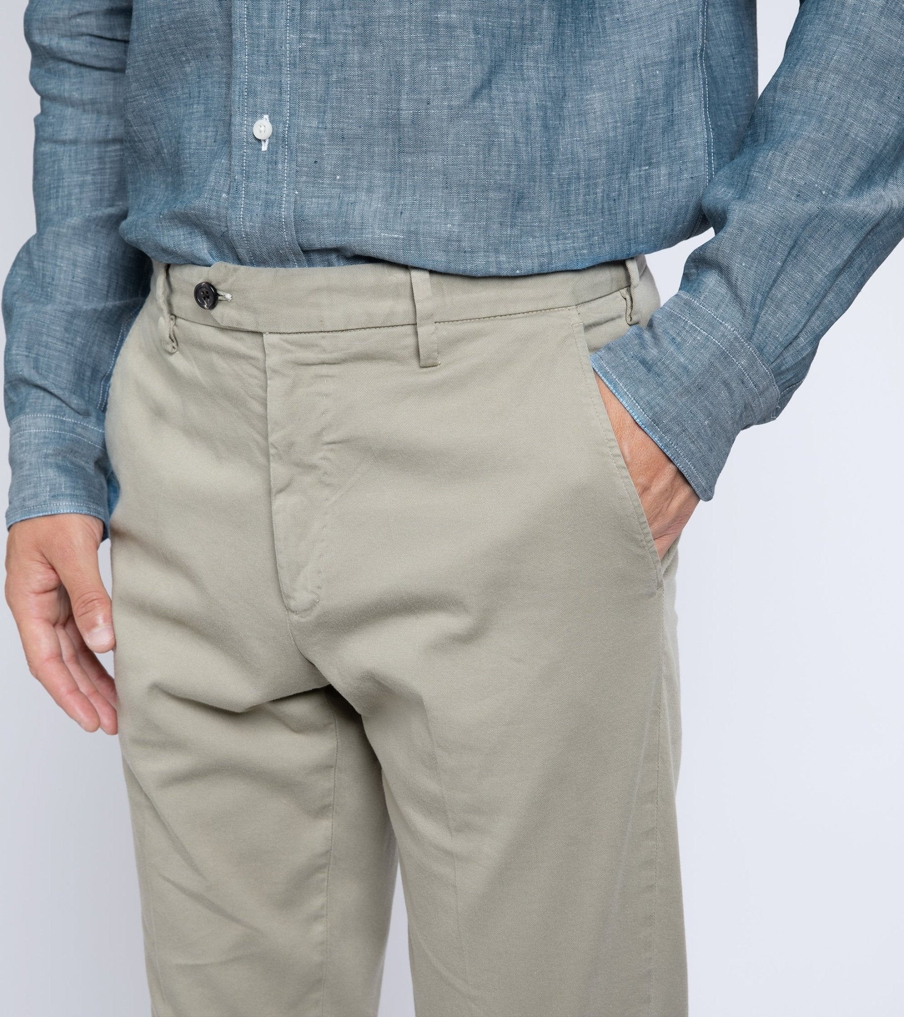 Trunk Welbeck Flat Front Cotton Trousers: Greige - Trunk Clothiers