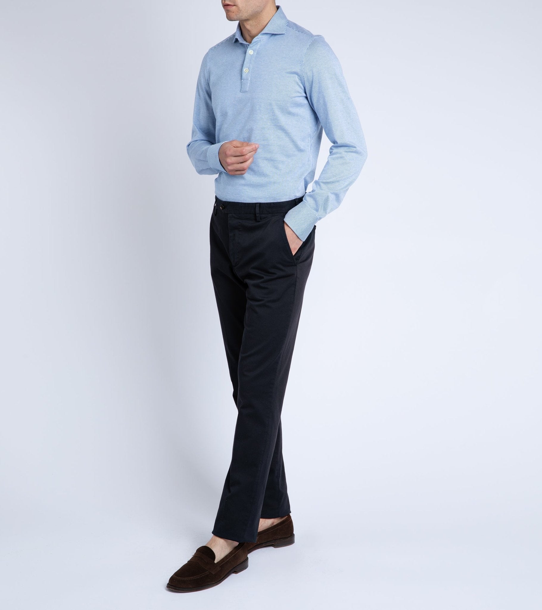 Trunk Welbeck Flat Front Cotton Trousers: Navy - Trunk Clothiers