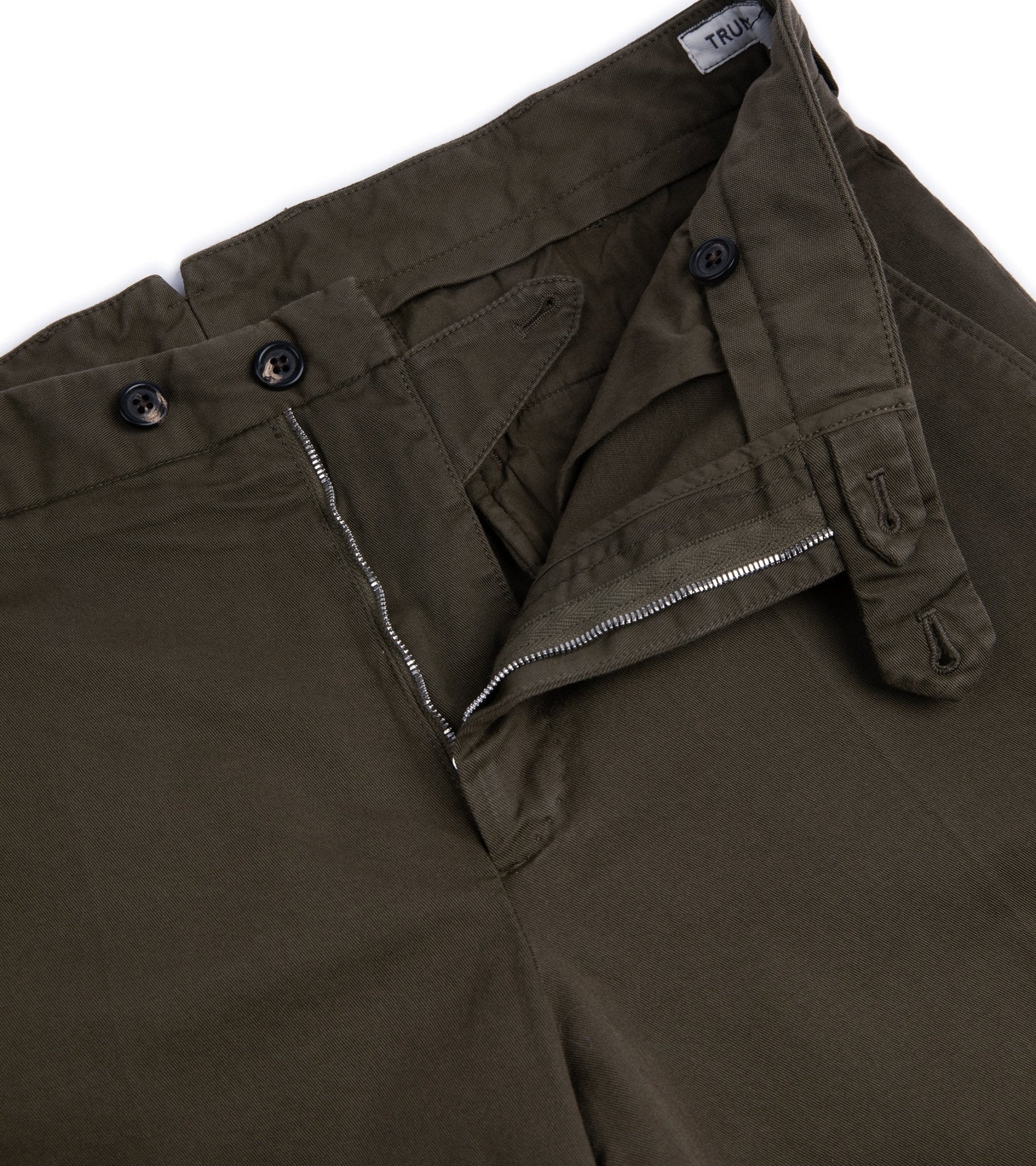 Trunk Welbeck Flat Front Cotton Trousers: Olive - Trunk Clothiers