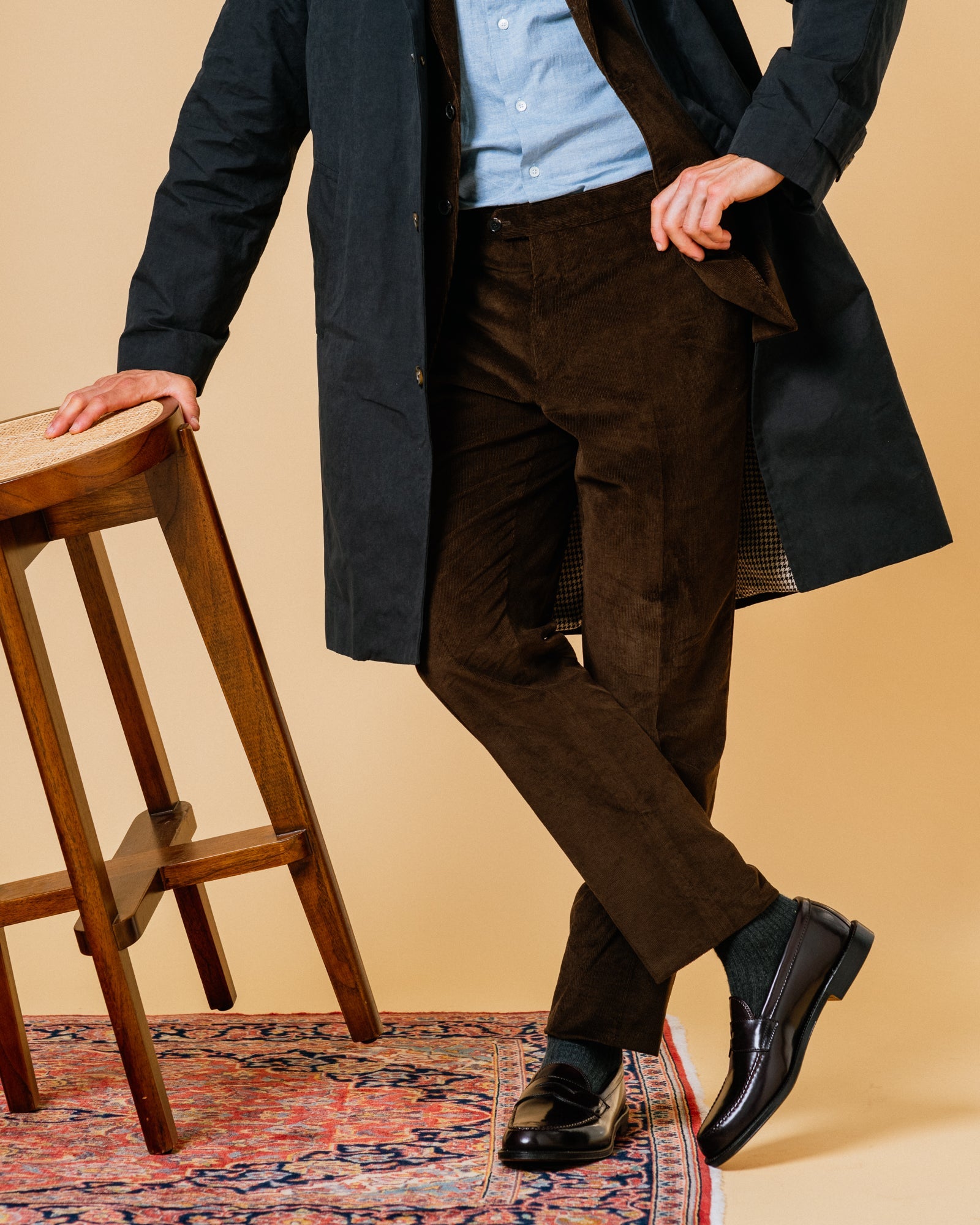 Trunk Wigmore Italian Cotton Needlecord Suit Trousers: Bitter Chocolate - Trunk Clothiers