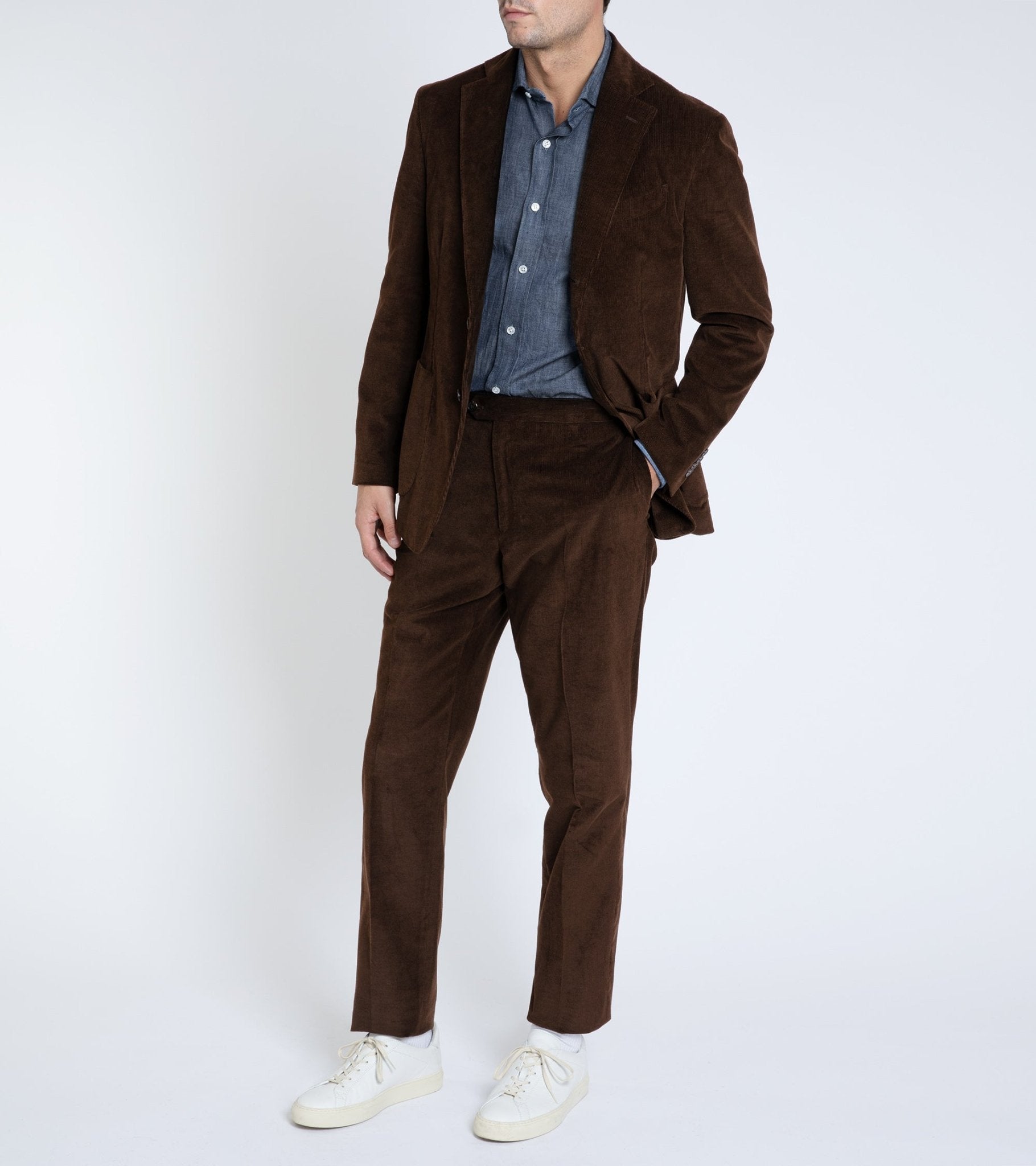 Trunk Wigmore Italian Cotton Needlecord Suit Trousers: Bitter Chocolate - Trunk Clothiers