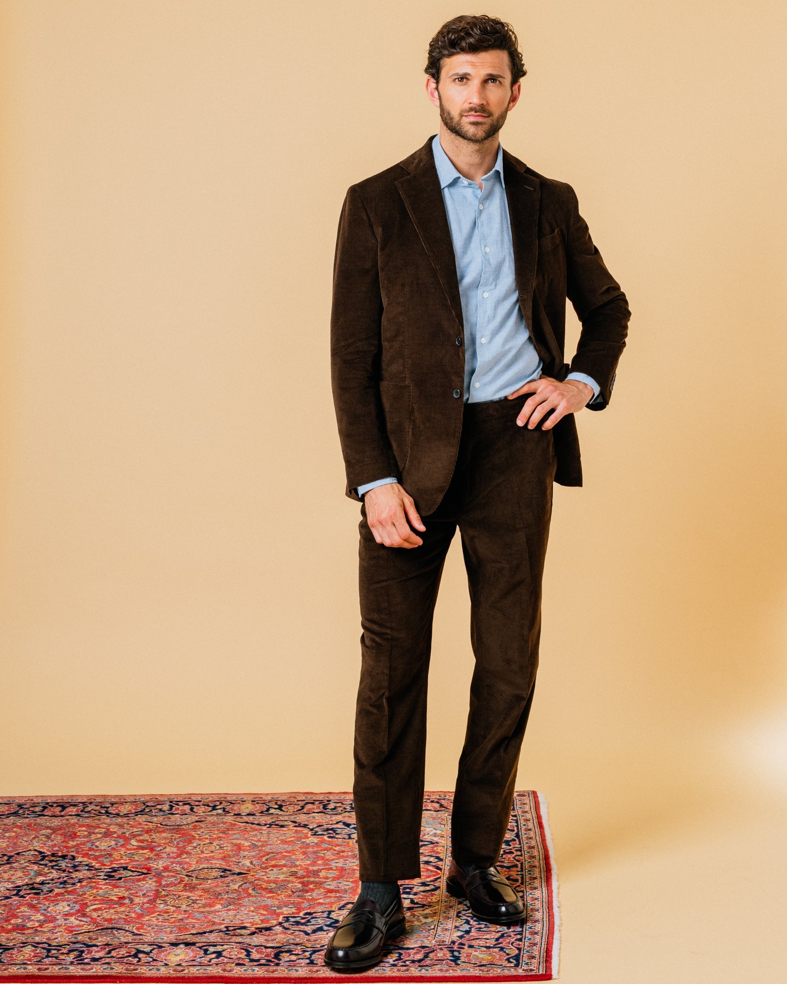 Trunk Wigmore Italian Cotton Needlecord Suit Trousers: Bitter Chocolate - Trunk Clothiers