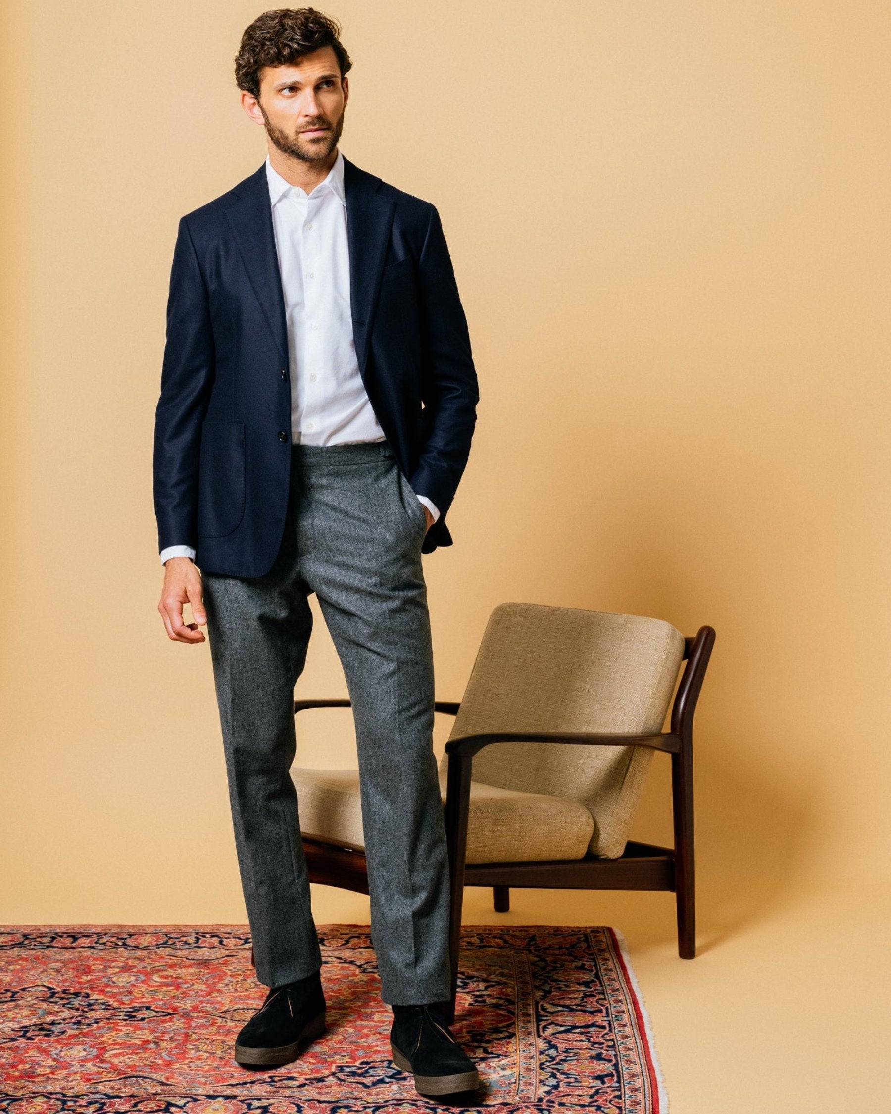 Trunk Wigmore Wool Flannel Suit Jacket: Navy - Trunk Clothiers