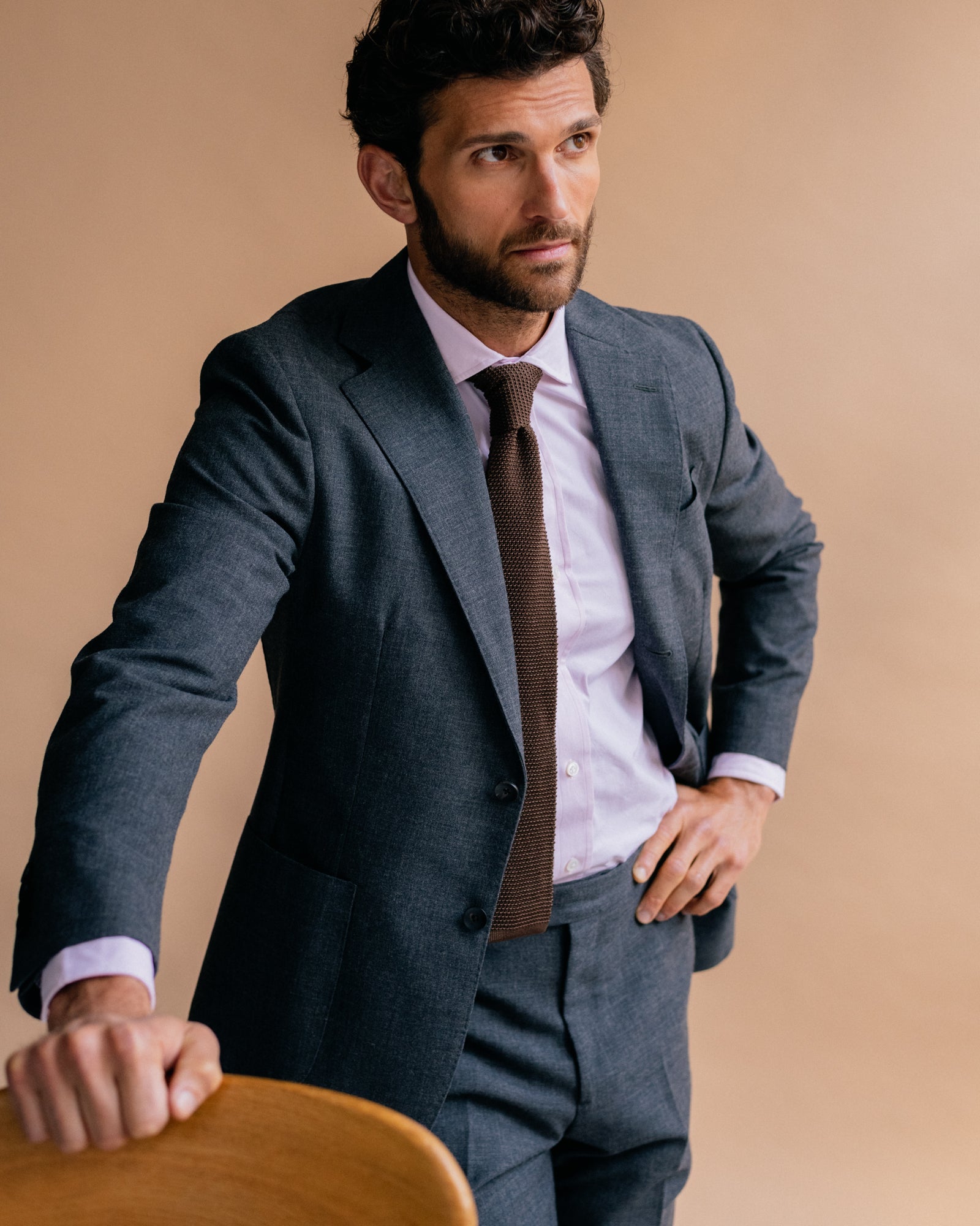 Trunk Wigmore Wool Fresco Suit Trousers: Charcoal - Trunk Clothiers