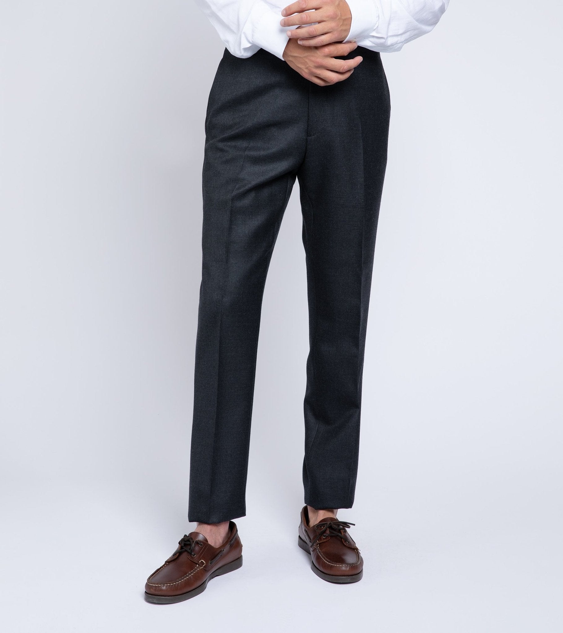 Trunk Wigmore Wool Twill Suit Trousers: Charcoal - Trunk Clothiers