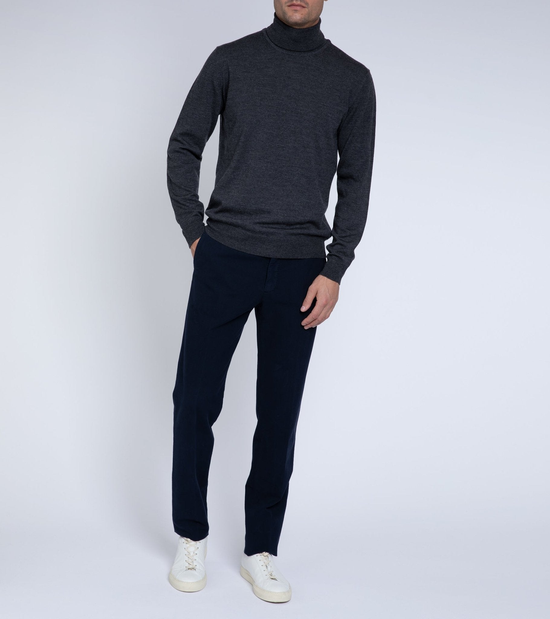 Trunk William Merino Roll Neck Sweater: Charcoal - Trunk Clothiers