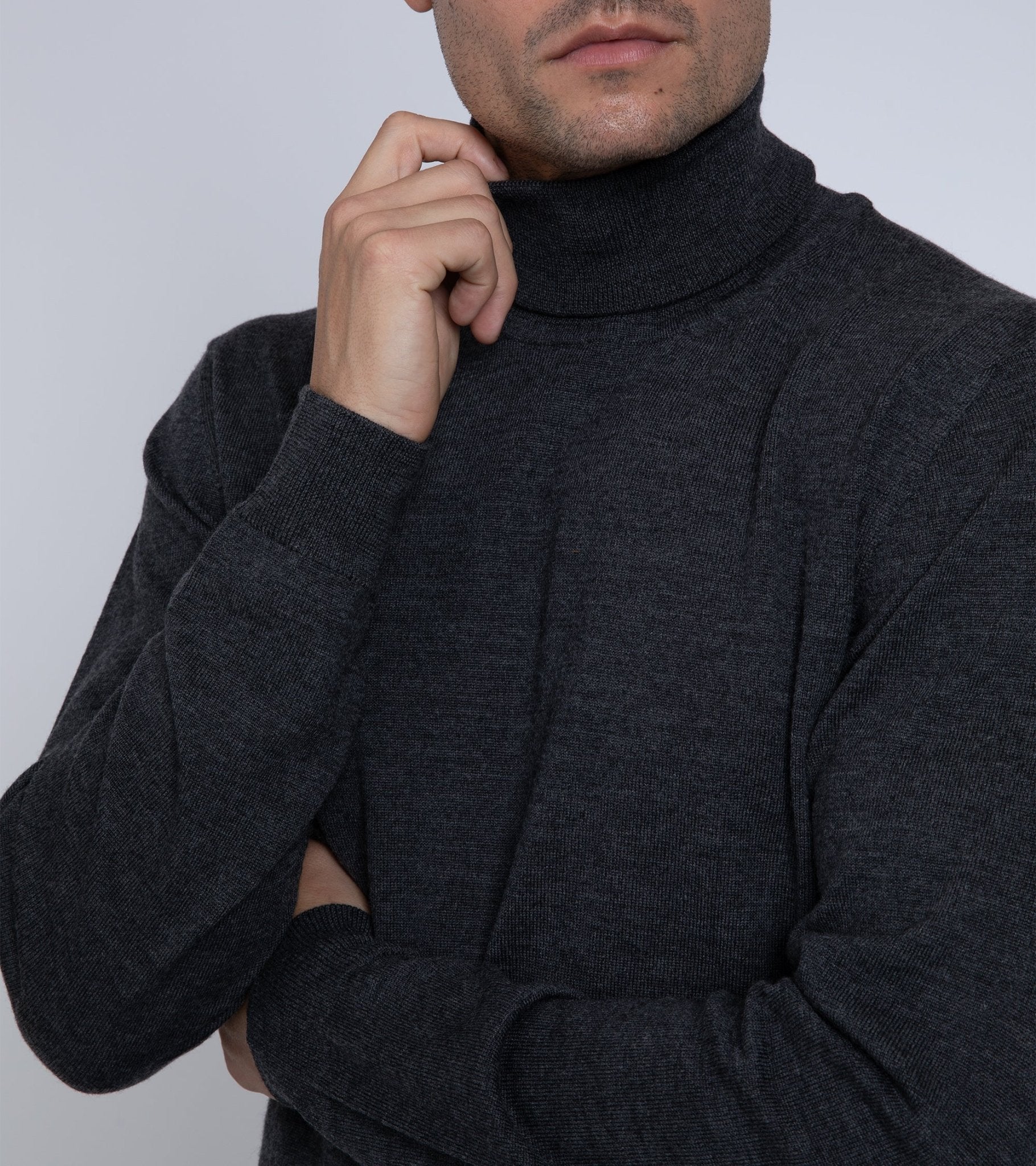 Trunk William Merino Roll Neck Sweater: Charcoal - Trunk Clothiers