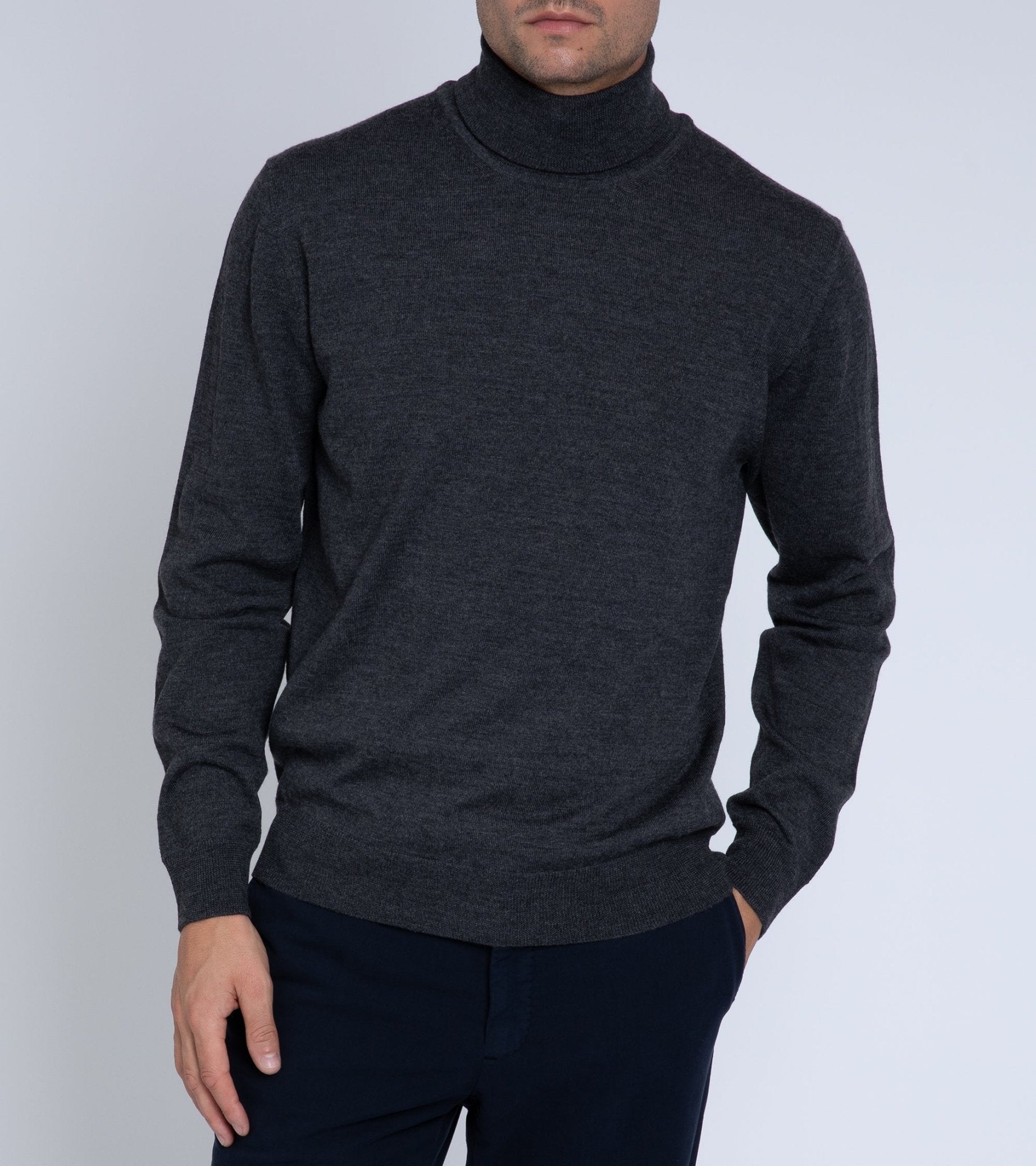 Trunk William Merino Roll Neck Sweater: Charcoal - Trunk Clothiers