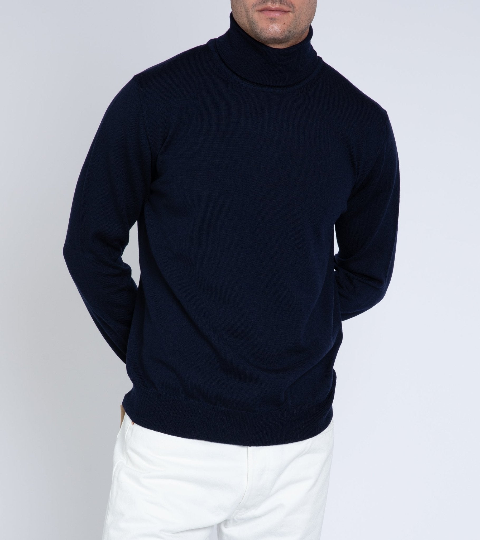 Trunk William Merino Roll Neck Sweater: Navy - Trunk Clothiers