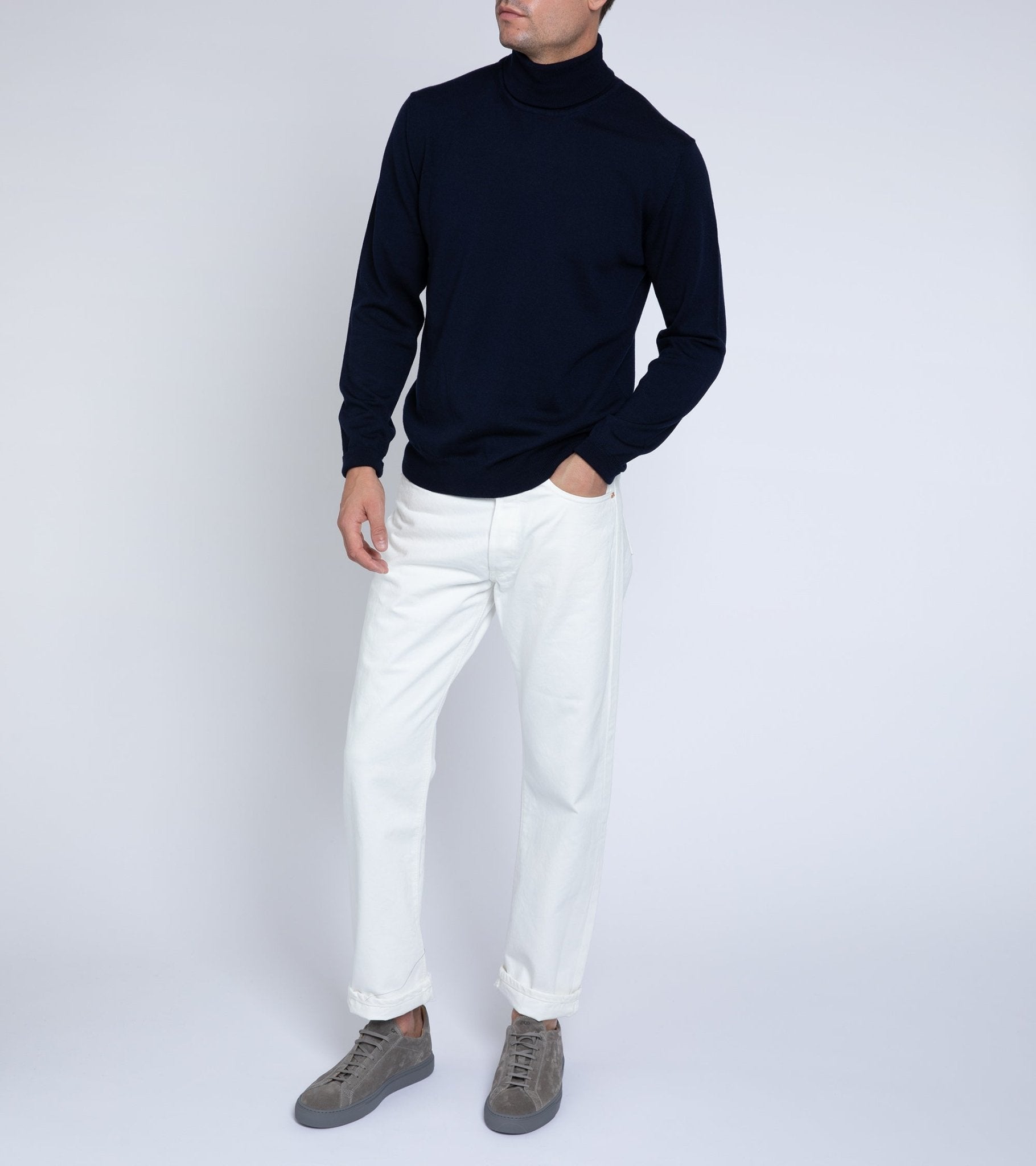 Trunk William Merino Roll Neck Sweater: Navy - Trunk Clothiers