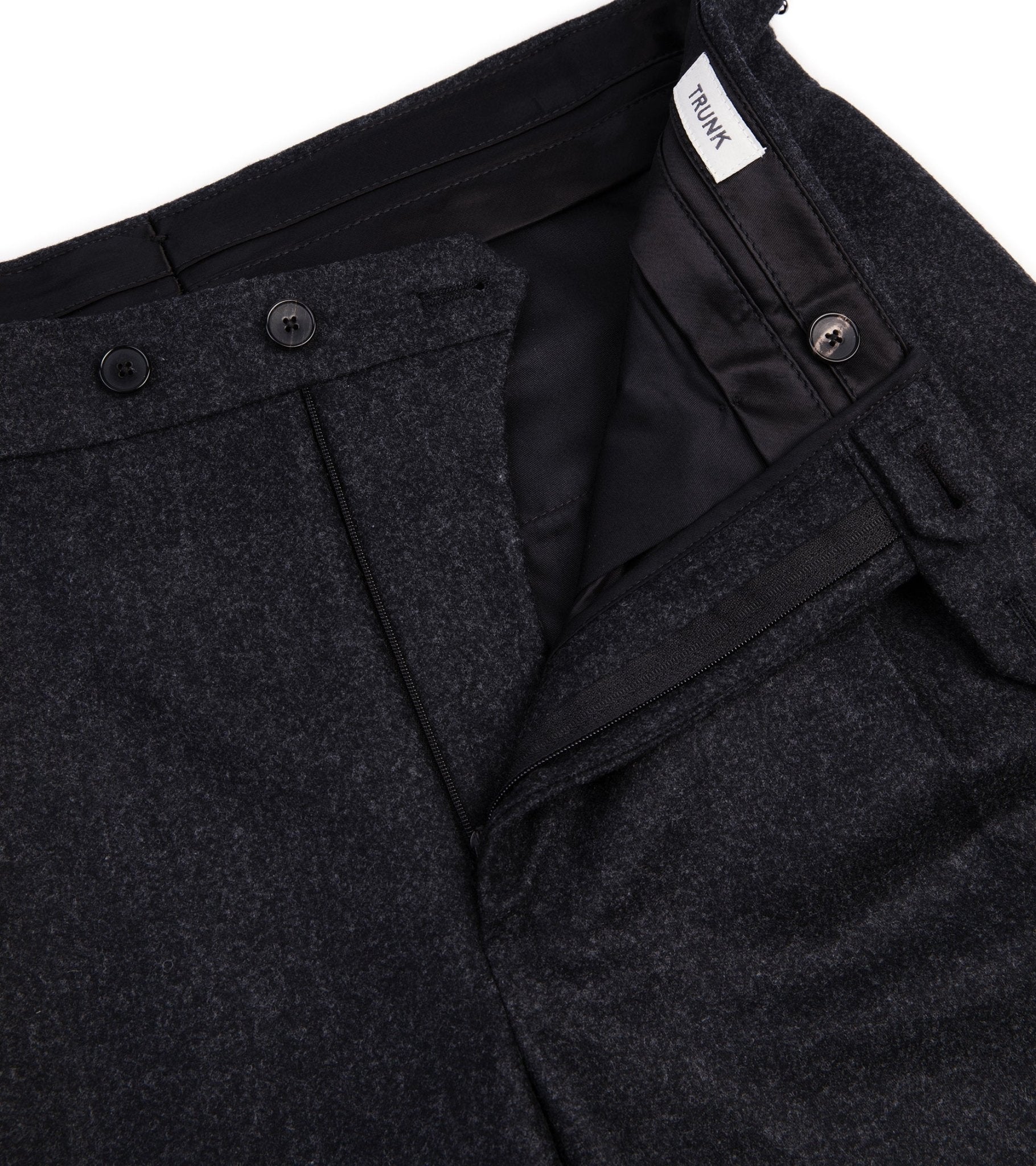 Trunk Winsley Single Pleat Wool Flannel Trousers: Dark Charcoal - Trunk Clothiers