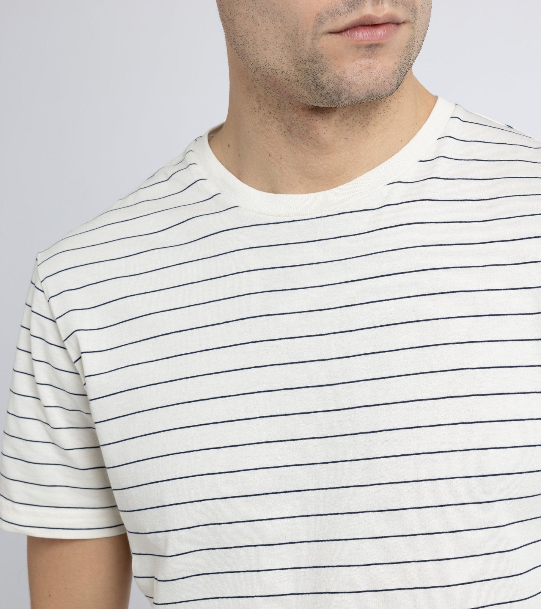 Trunk York Organic Cotton Fine Stripe T-Shirt: Ecru - Trunk Clothiers