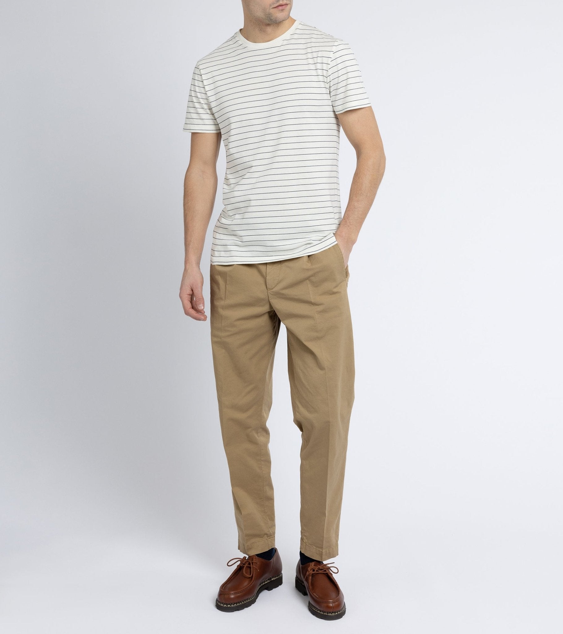 Trunk York Organic Cotton Fine Stripe T-Shirt: Ecru - Trunk Clothiers