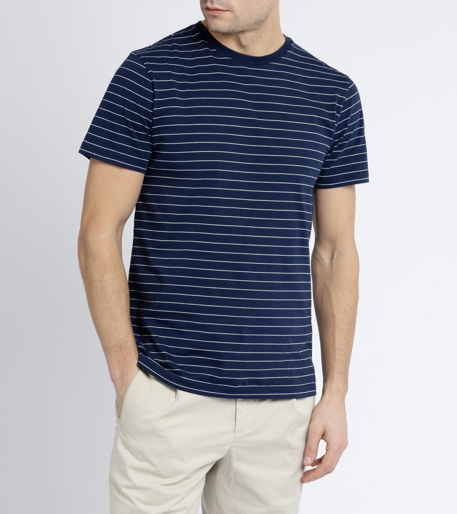 Trunk York Organic Cotton Fine Stripe T-Shirt: Navy - Trunk Clothiers