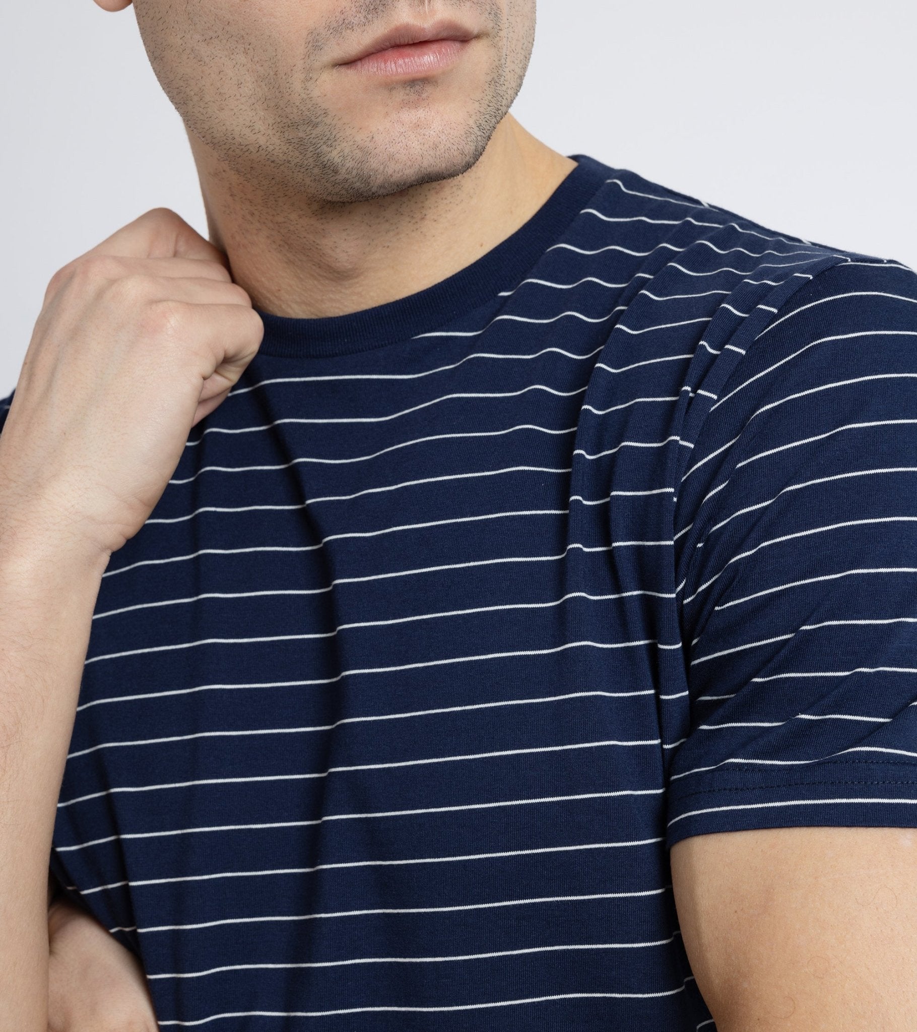 Trunk York Organic Cotton Fine Stripe T-Shirt: Navy - Trunk Clothiers