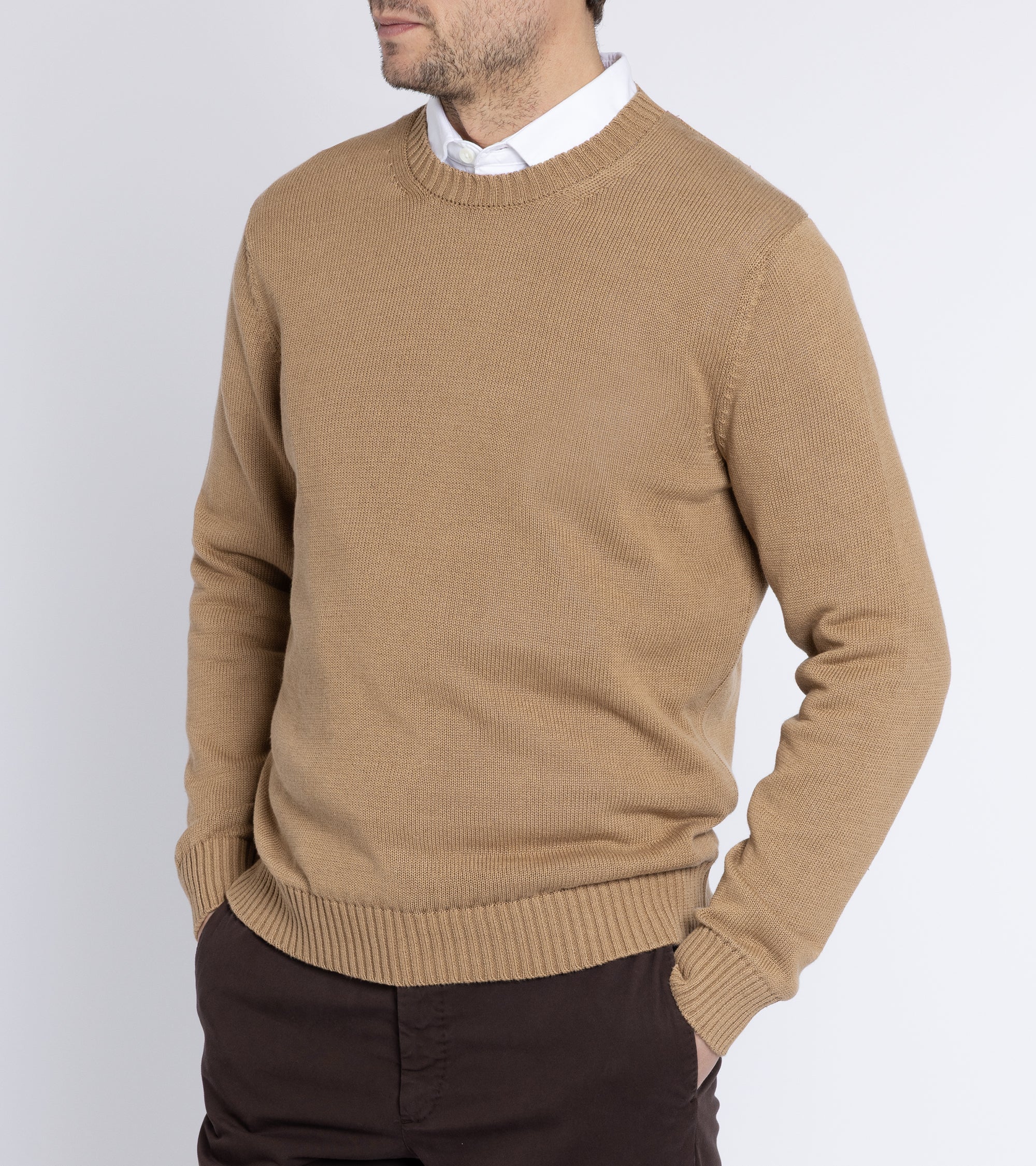 Zanone Linen Cotton 7-Guage Crew Neck Sweater: Biscuit