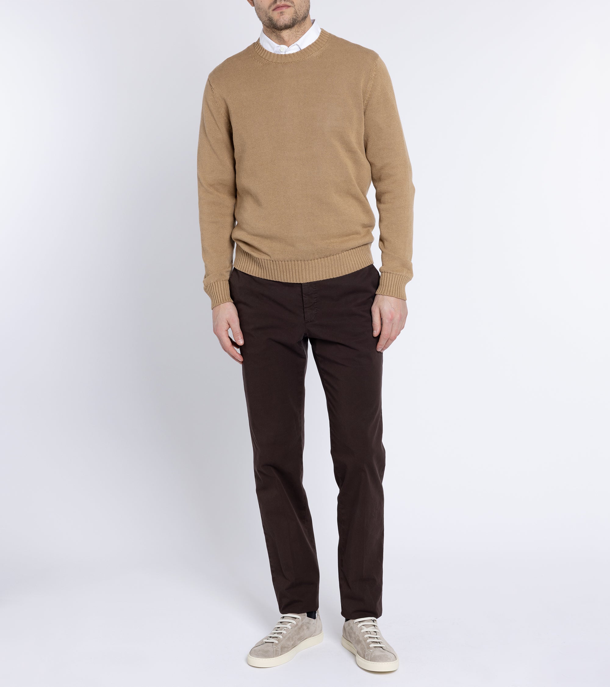 Zanone Linen Cotton 7-Guage Crew Neck Sweater: Biscuit