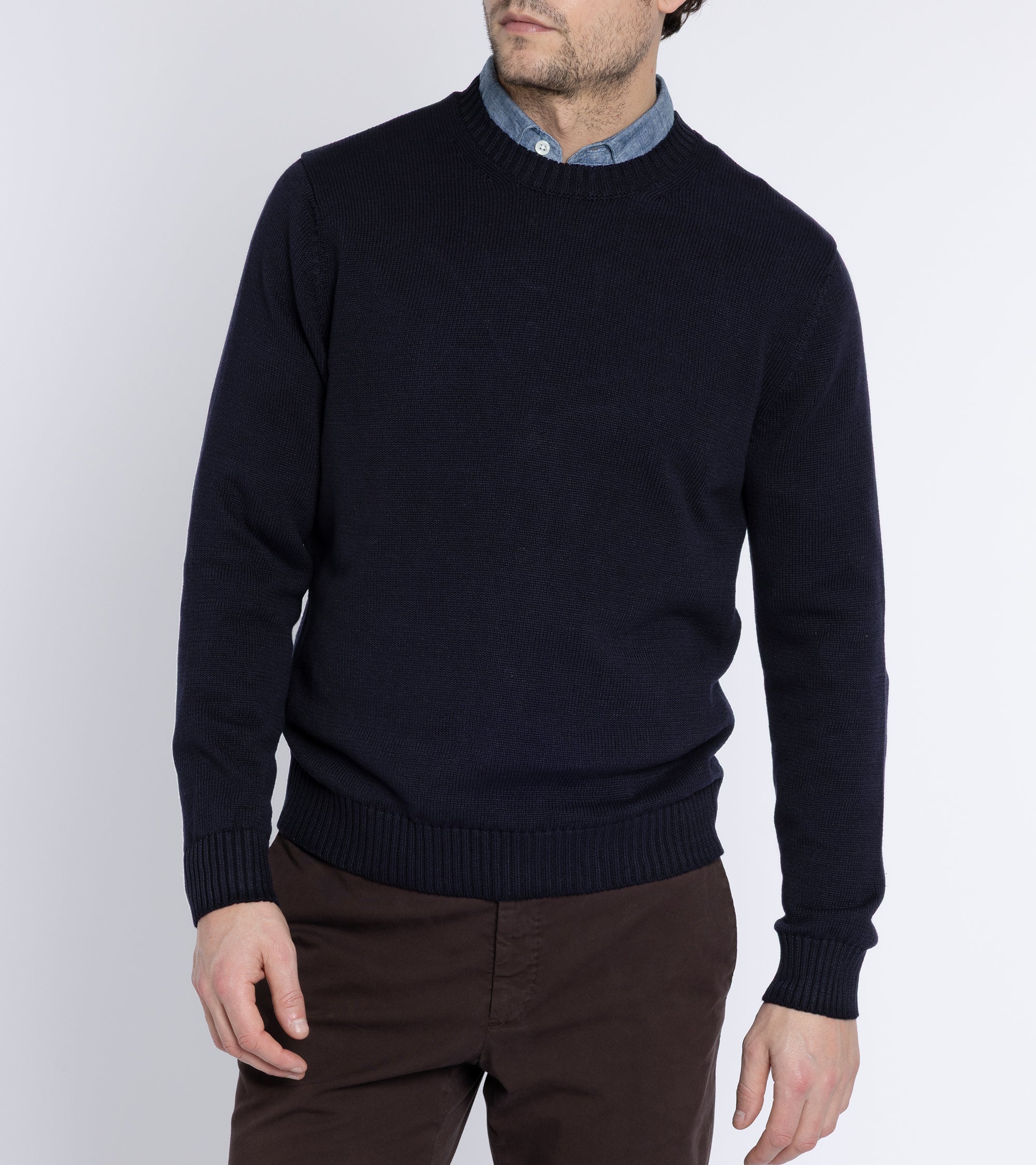 Zanone Linen Cotton 7-Guage Crew Neck Sweater: Navy