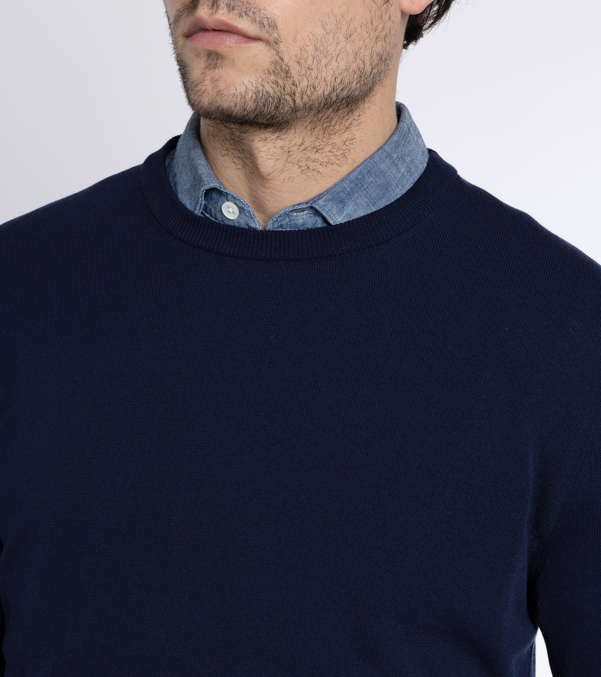 Zanone Cotton Crepe Crew Neck Sweater: Navy