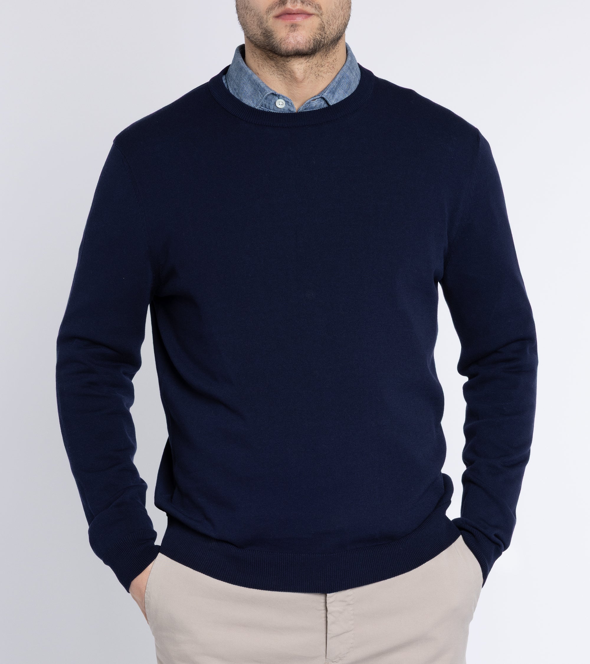 Zanone Cotton Crepe Crew Neck Sweater: Navy