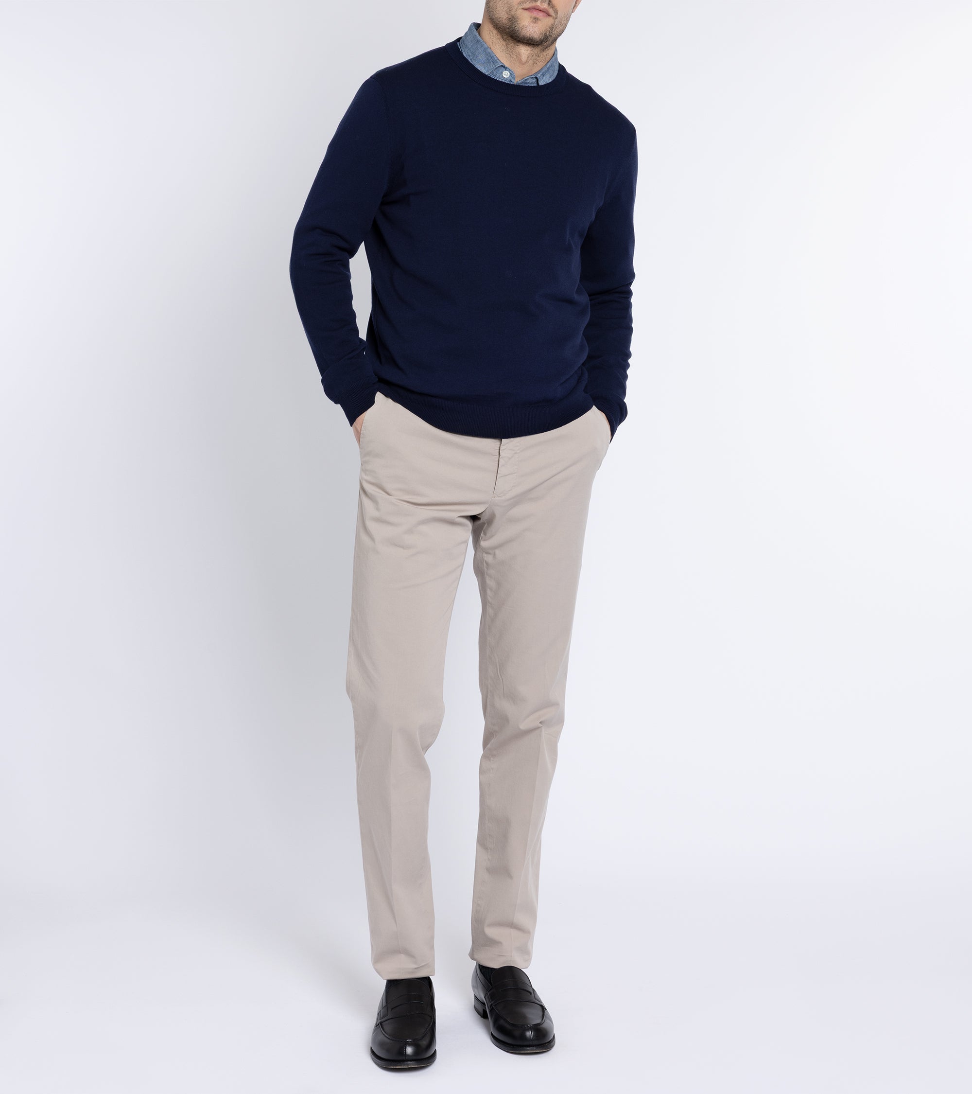 Zanone Cotton Crepe Crew Neck Sweater: Navy