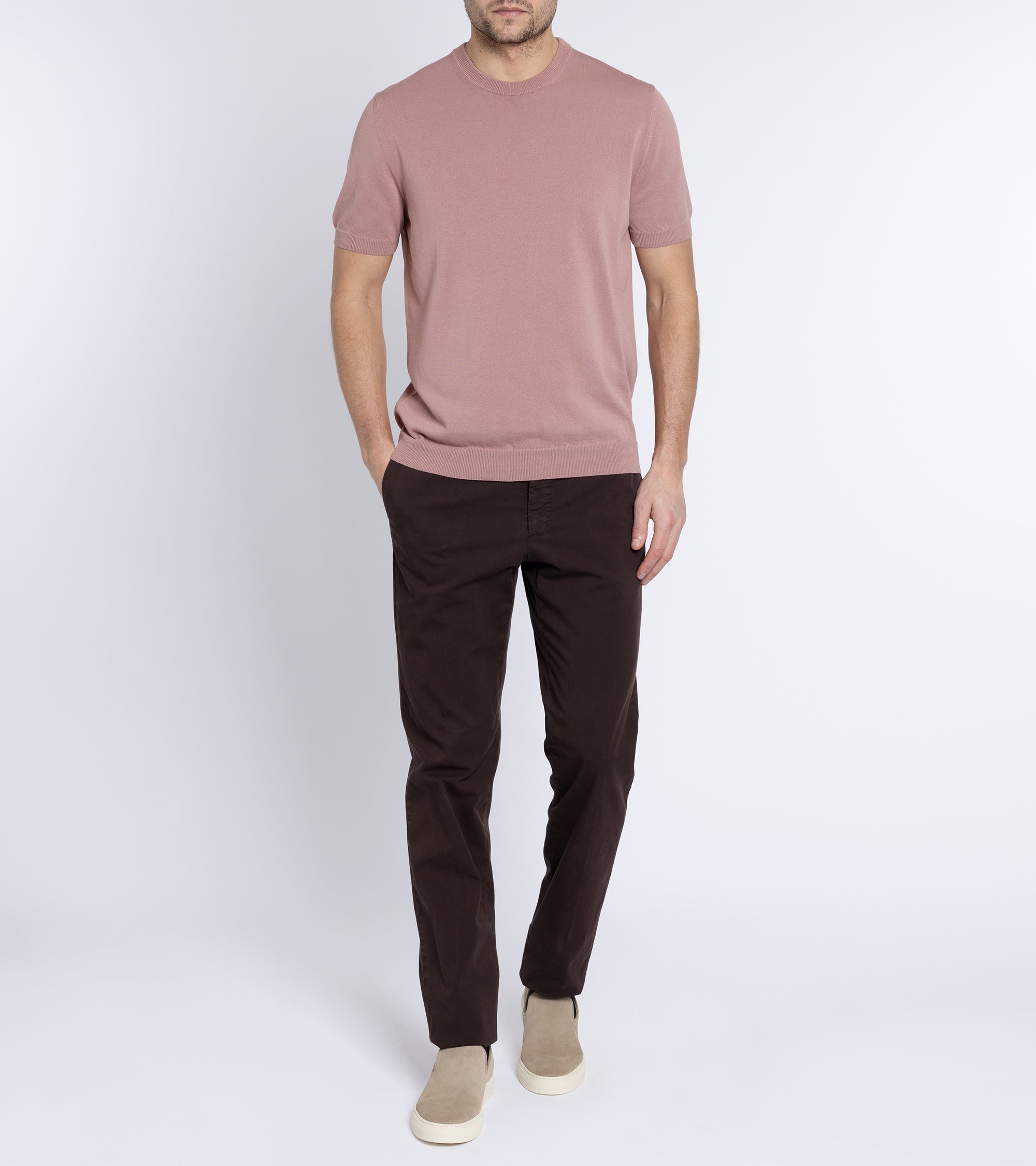 Zanone Cotton Crepe Crew Neck T-Shirt: Dusty Pink