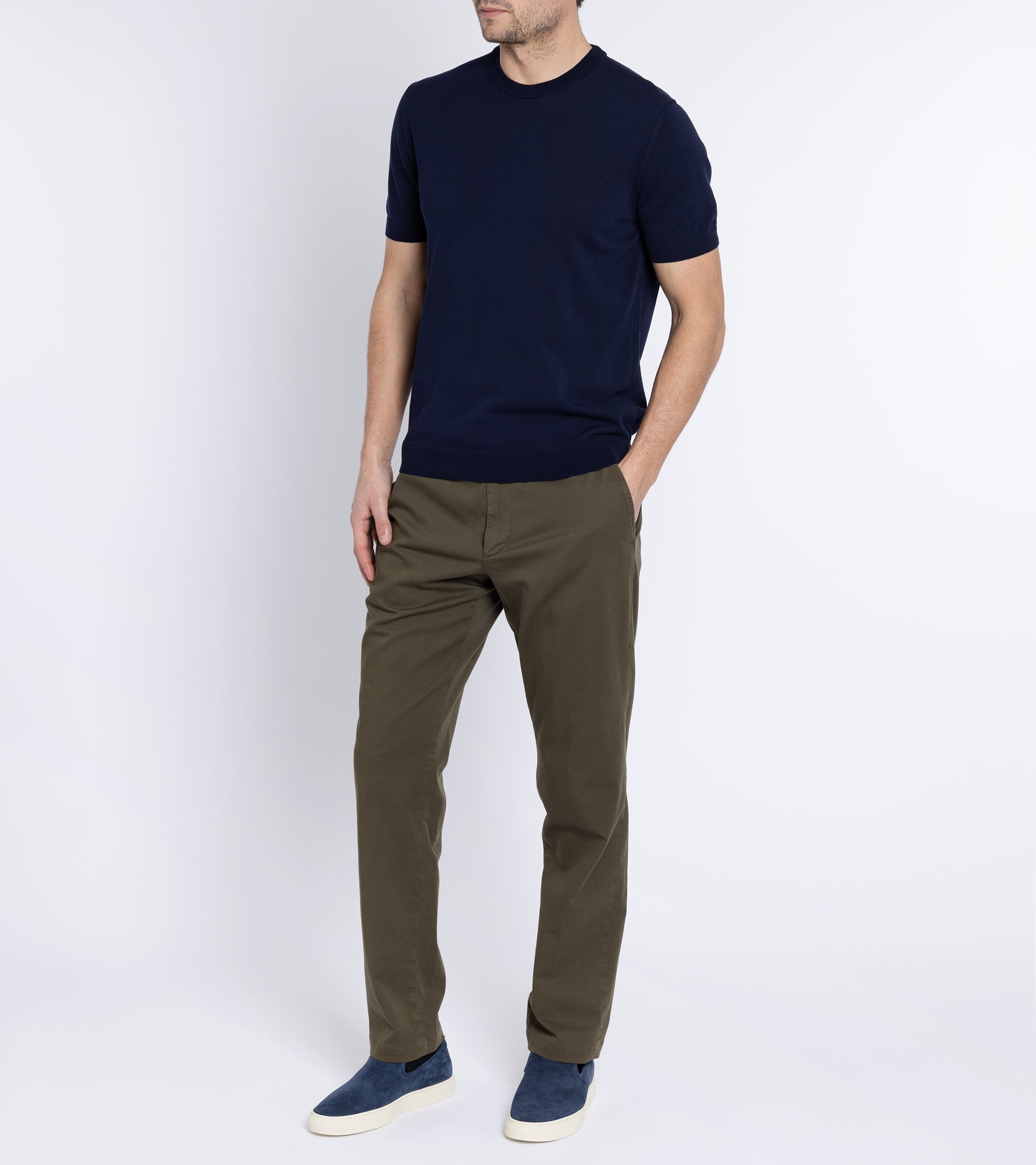 Zanone Cotton Crepe Crew Neck T-Shirt: Navy