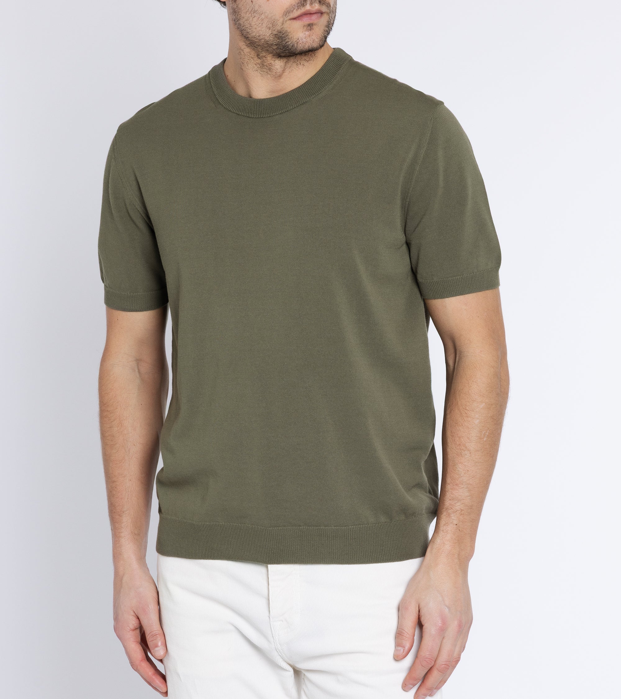 Zanone Cotton Crepe Crew Neck T-Shirt: Olive