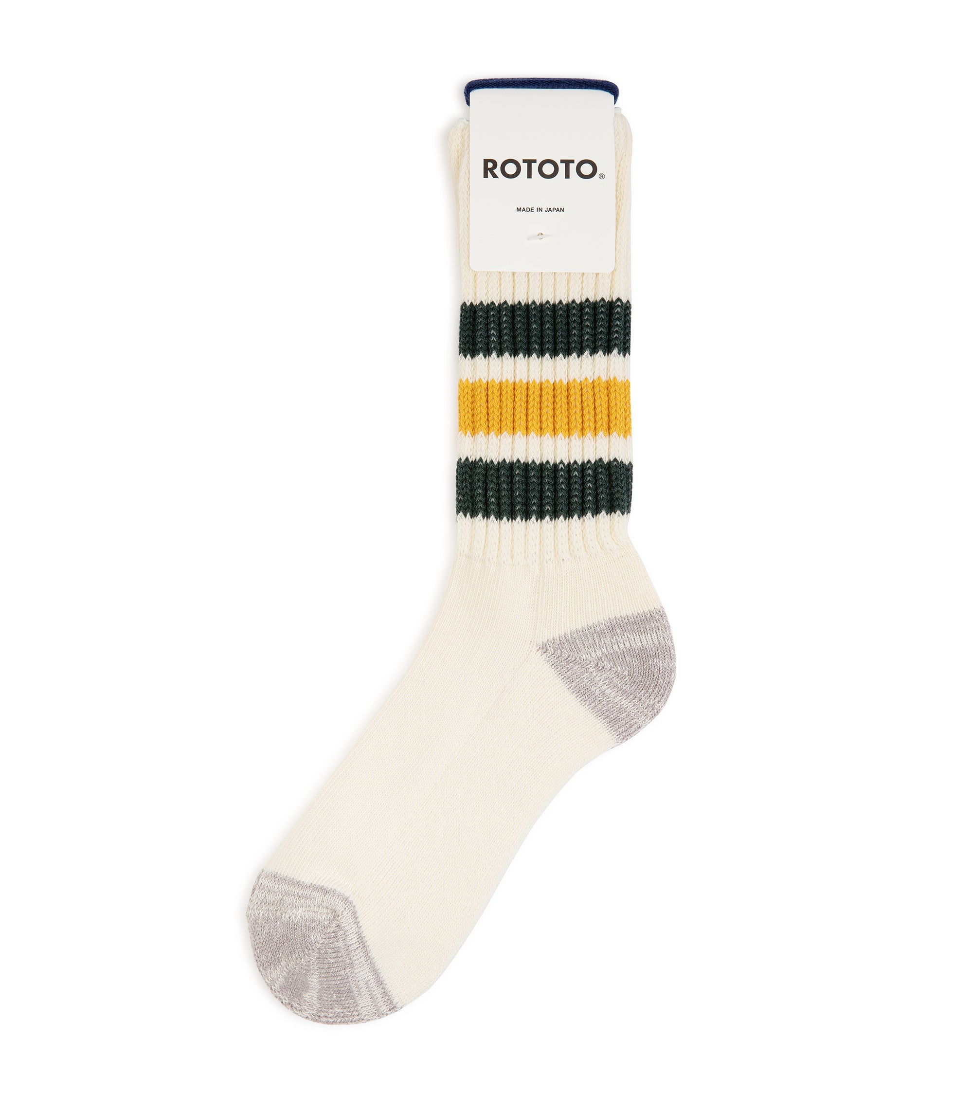 RoToTo Coarse Ribbed Old School Crew Socks: Dark Green/Yellow