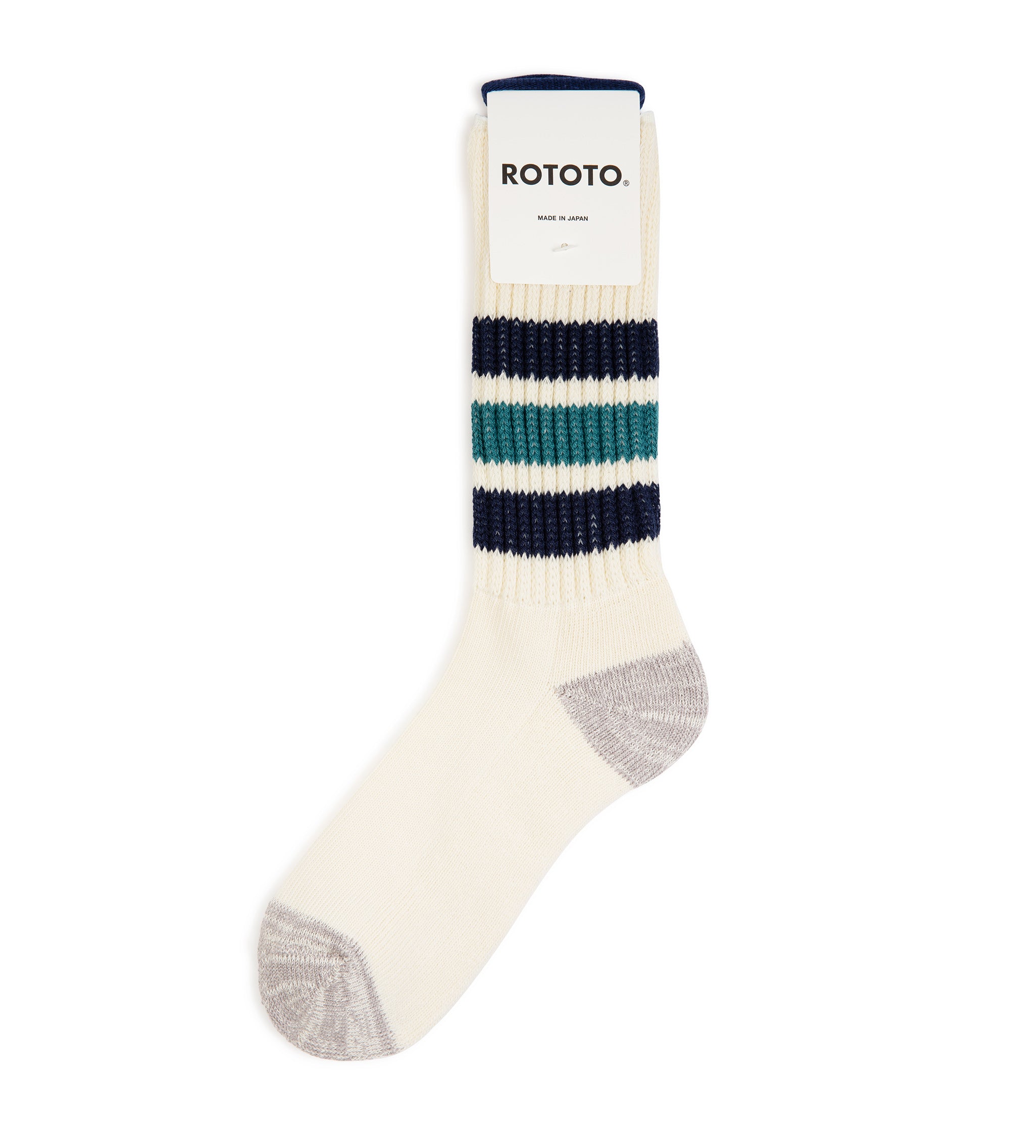 RoToTo Coarse Ribbed Old School Crew Socks: Navy/Green