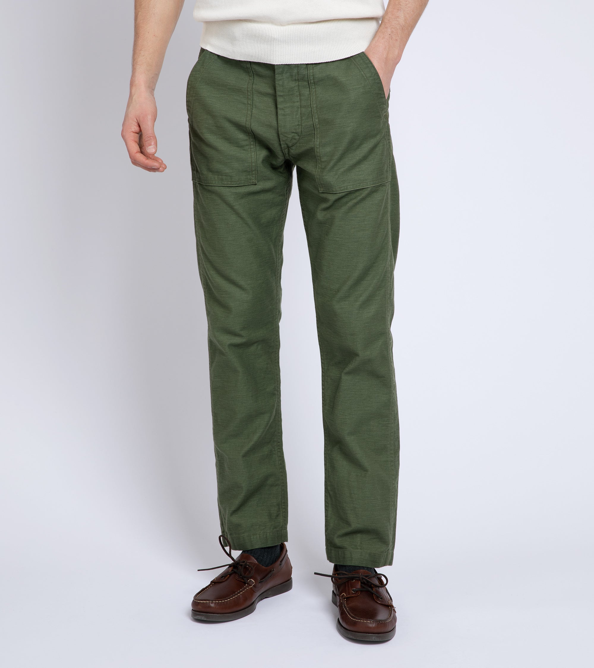 OrSlow Slim Fit Cotton Fatigue Pants: Green