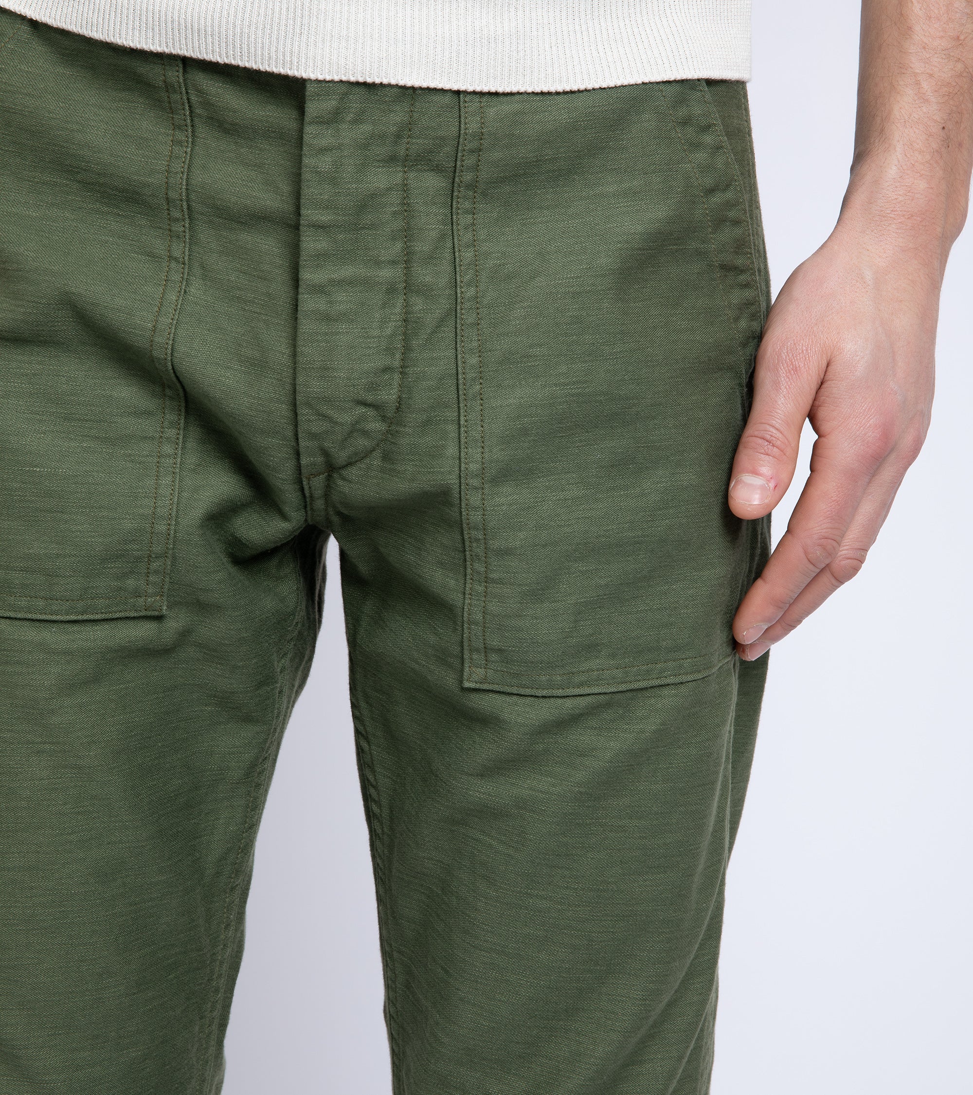 OrSlow Slim Fit Cotton Fatigue Pants: Green